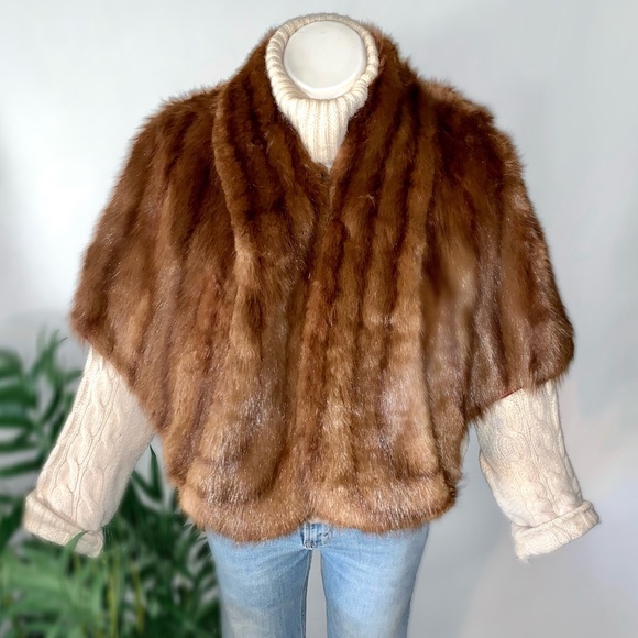 Luxurious 60s Vintage Mink Fur Stole Capelet Pockets Shawl - Picture 3 of 16